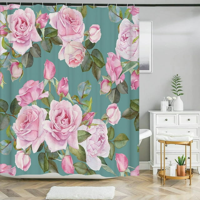 Beautiful Big Pink flowers printing shower curtain polyester waterproof