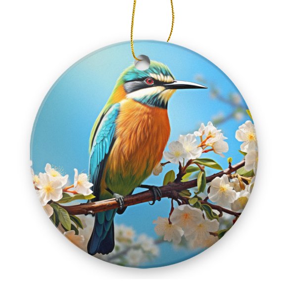 Beautiful Bird on Flowering Branch - Christmas Ornament Xmas Keepsake Ceramic Ornaments Holiday Decorations for Tree Christmas Gift Ideas 2.95in