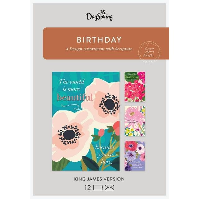 Beautiful Birthday 4 Assortment of Designs with Scriptures King