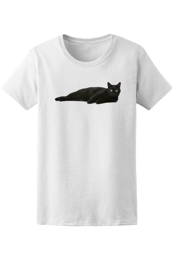 Beautiful Black Cat Lying Tee Women's -Image by Shutterstock