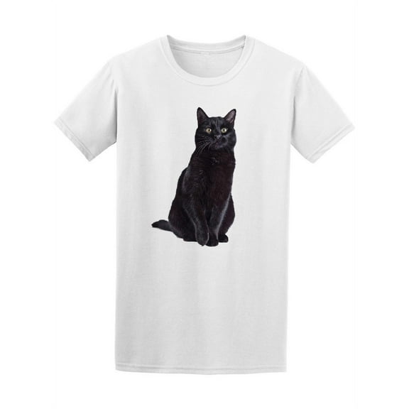 Beautiful Black Cat Picture T-Shirt Men -Image by Shutterstock, Male Large