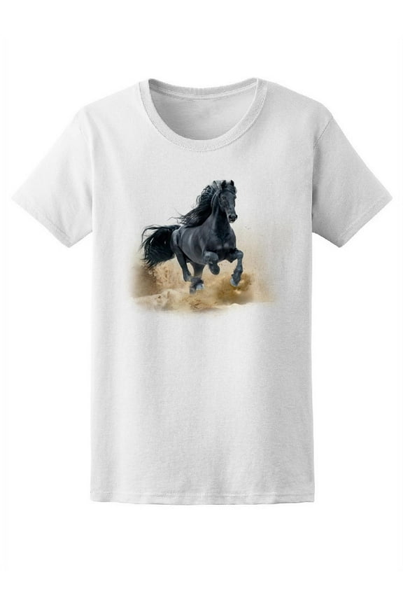 Beautiful Black Friesian Horse T-Shirt Women -Image by Shutterstock, Female Small