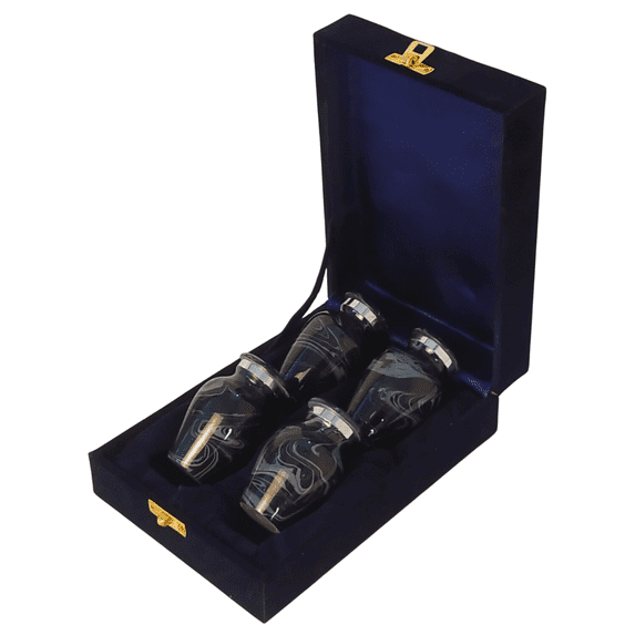 Beautiful Black Marble Finish Small Mini Keepsake Cremation Urns for Human Ashes - with Velvet Box Set of 4