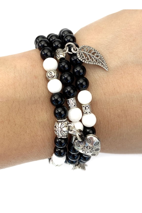 Beautiful Black Onyx Gemstone Necklace Bracelets With Charms -Promote Healing And Energy