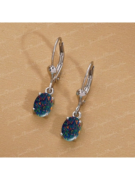 Beautiful Black Opal Earring, Drop and Dangle Earring, Earrings for Women, Black Gemstone Opal Studs, Leverback Dainty Earring,Gifts For Mom