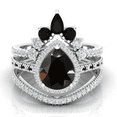 thumbnail image 1 of Beautiful Black Proposal Ring Set, Vintage Art deco Pear 10x8mm Black Onyx Wedding Bridal Ring Set, Halo 3Pcs Ring, Pave Set Ring.., 1 of 1