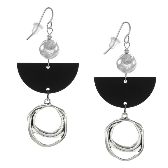 Beautiful Black and Silver Abstract Statement Earrings – Hypoallergenic Earwires