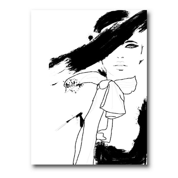 Beautiful Black and White Model Haute Couture Fashion Woman I 12 in x 8 in Painting Canvas Art Print, by Designart