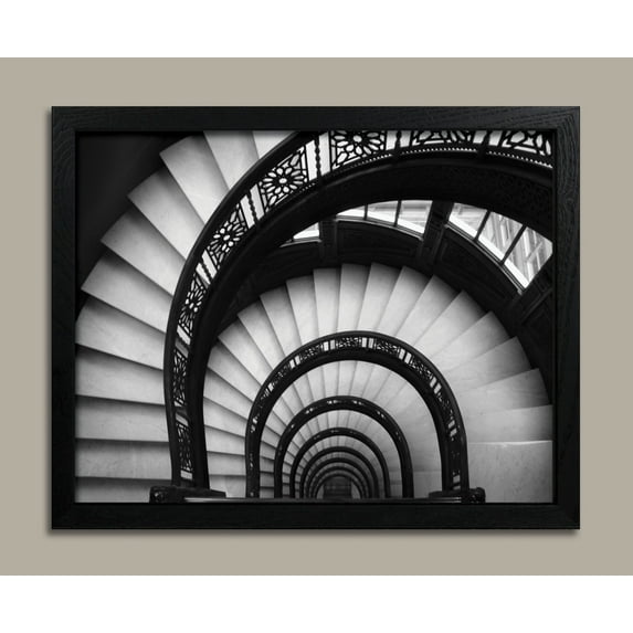 Beautiful Black and White Spiral Staircase Photo; One 14X11 Framed Print