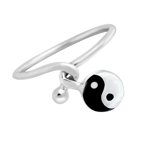 Beautiful Black and White Yin and Yang Twisting Sterling Silver Band Ring for Female Anniversary-9