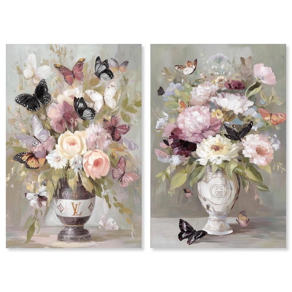 Beautiful Bloom And Butterflies Canvas Print Bedroom Wall Decor Set By Art Remedy, Gallery Wrapped, 20 x 30
