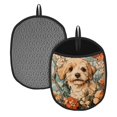 thumbnail image 1 of Beautiful Bloom - Surrounded Pup Kitchen Pot Mat, 7.5x9.4 in Kitchen Mat for Oven, Heat Resistant Soft Quilted Cotton Lining for Safe Backing Cooking, 2PCS, 1 of 4