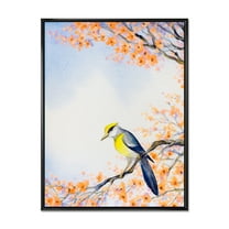 Beautiful Blue Bird Sitting On Flowering Branch II 12 in x 20 in Framed Painting Canvas Art Print, by Designart
