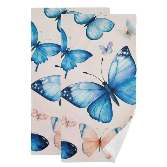 Beautiful Blue Butterflies Hand Towel Absorbent Bath Towels for Bathroom Sports Gym(28.3" X 14.4") Set of 2