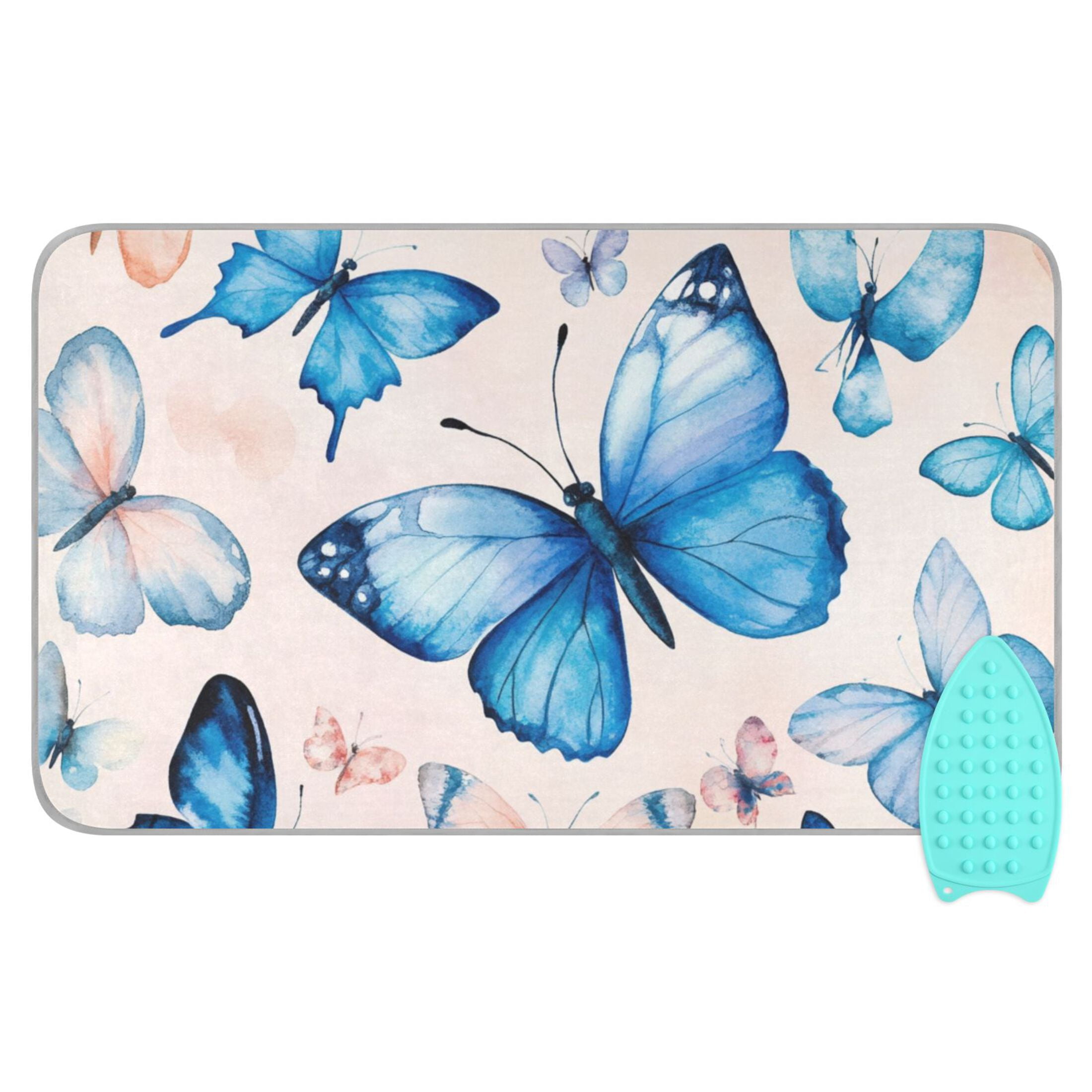 Beautiful Blue Butterflies Ironing Mat Blanket for Table Top Travel Portable Ironing Board Pad 47.2x27.6 Inch