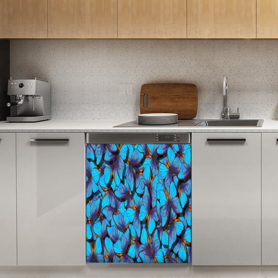 Beautiful Blue Different Butterflys Dishwasher Magnet Cover Decorative Sticker for Home Cabinet Kitchen 23" x26"