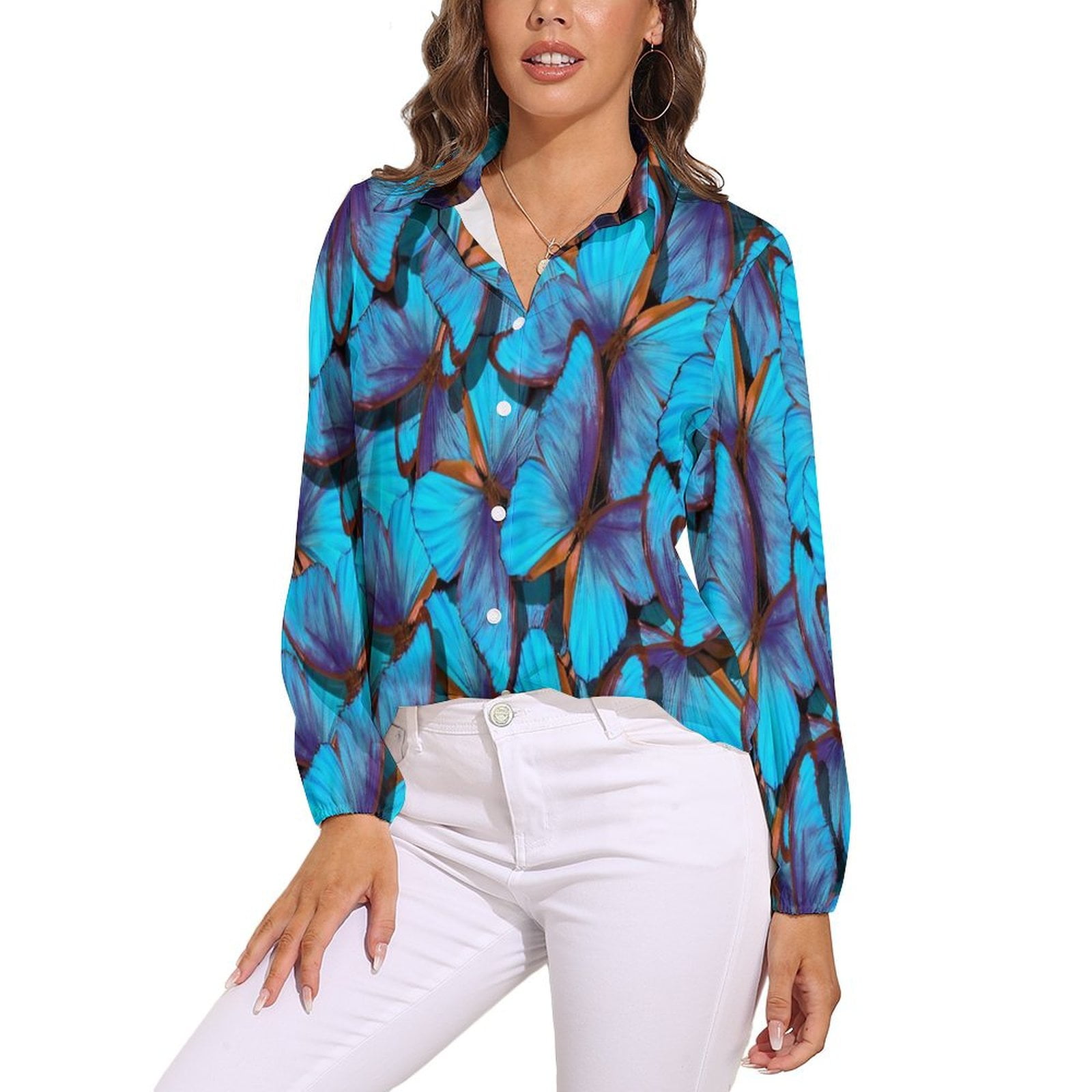 BLUE BUTTERFLY LONG SLEEVE GRILS T-SHIRT FLEECE JOGGER SET - BLUE/BLACK