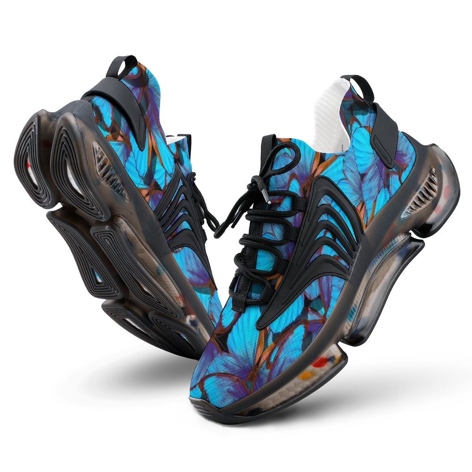 Blue And Pink Butterfly Print Men's Low Top Shoes