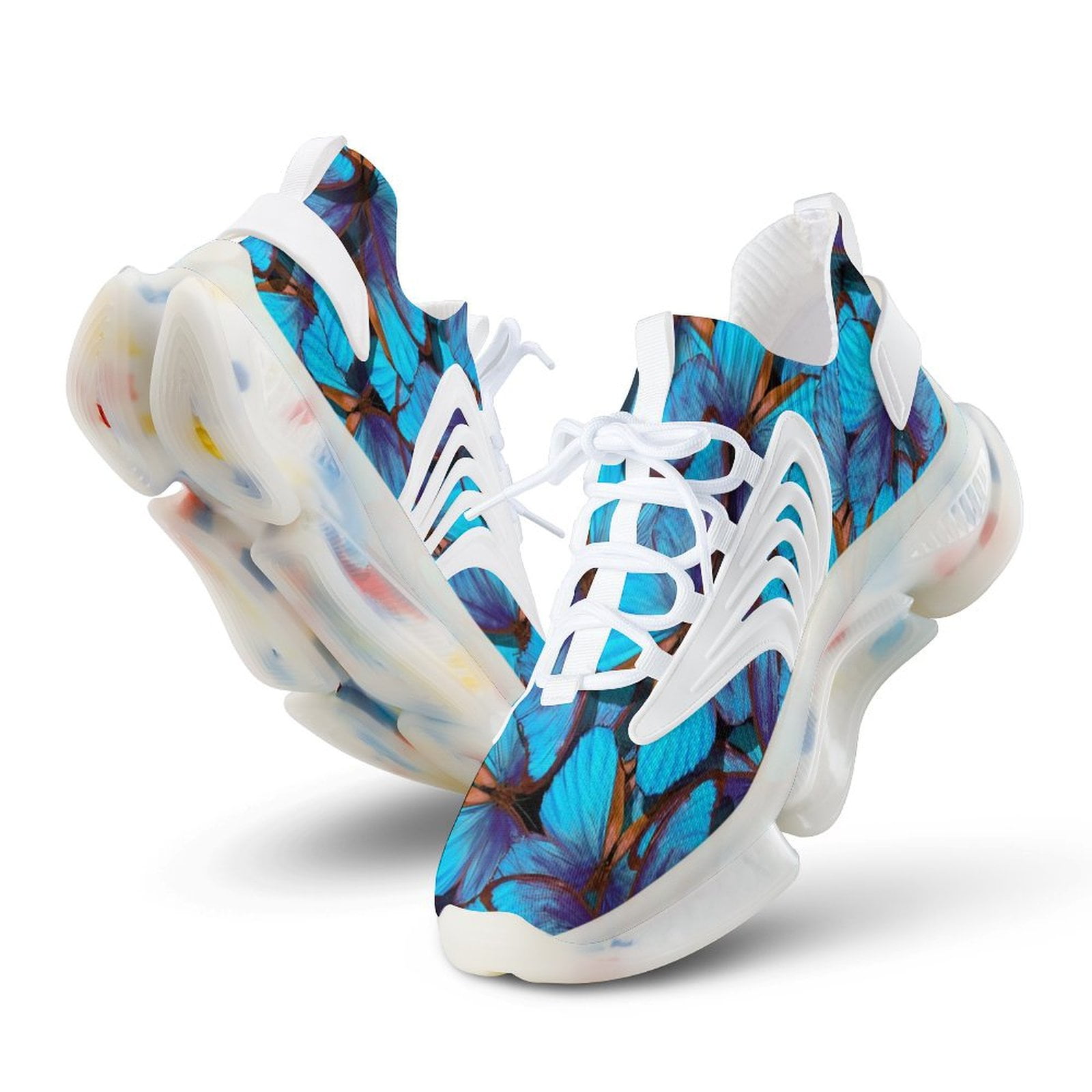 Green And Blue Butterfly Print Men's High Top Shoes