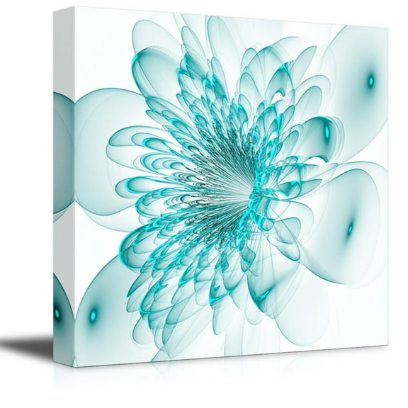 Beautiful Blue Flower on White Background Computer Generated Graphics Wood Framed - Canvas Art Wall Art - 12" x 12"