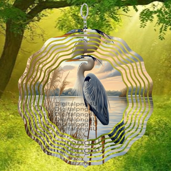 Beautiful Blue Heron Lake Bird 3D Wind Spinner Stainless Steel Kinetic Hanging Decor