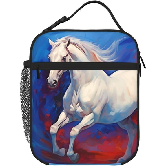 Beautiful Blue Horse Insulated Lunch Box With Detachable Handle - Meal Tote Bag For Adults 10"Lx 8"Wx4"H