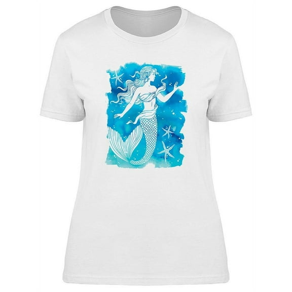 Beautiful Blue Mermaid Outline   T-Shirt Women -Image by Shutterstock, Female x-Large