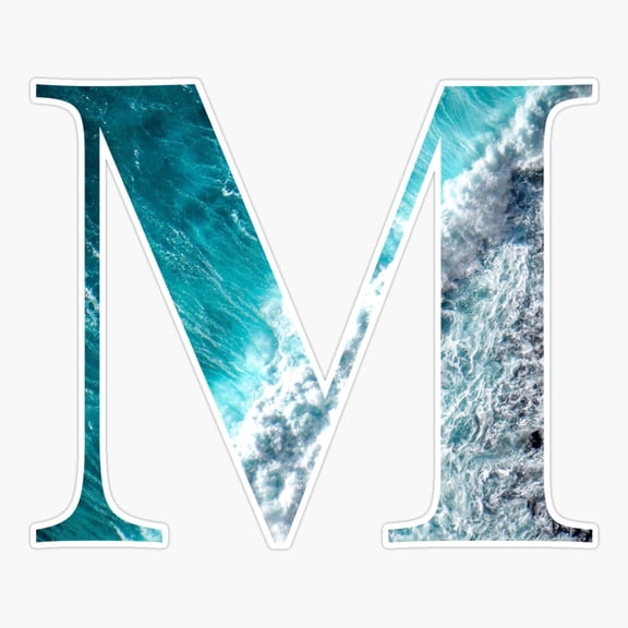 Beautiful Blue Ocean Waves Alphabet Letter M Art Sticker