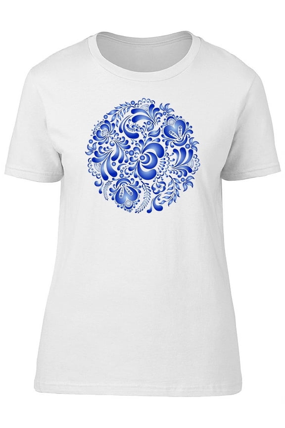 Beautiful Blue Paisley Flowers T-Shirt Women -Image by Shutterstock, Female Medium