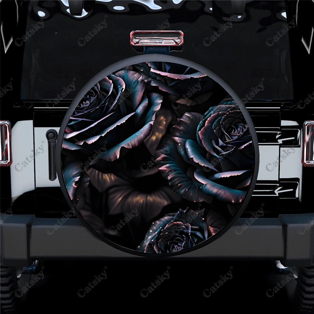 Beautiful Blue Rose Flowers Pattern Polyester Universal Spare Wheel