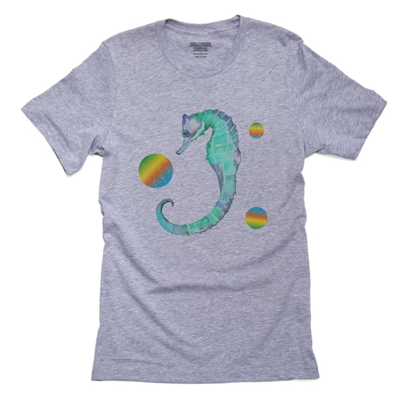 Beautiful Blue Seahorse with Rainbows Men's Grey T-Shirt
