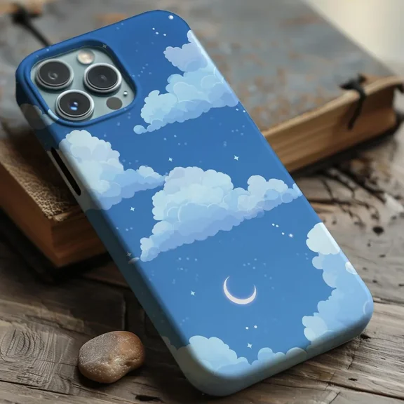 Beautiful Blue Sky Moon Stars Clouds Protective Case for iPhone 11 12 13 14 15 16 17 Pro Max