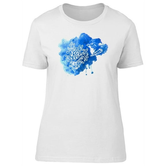 Beautiful Blue Watercolor Coral T-Shirt Women -Image by Shutterstock, Female Medium