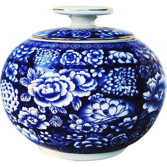 Beautiful Blue and White Porcelain Decorative Floral Container or Jar. Globe