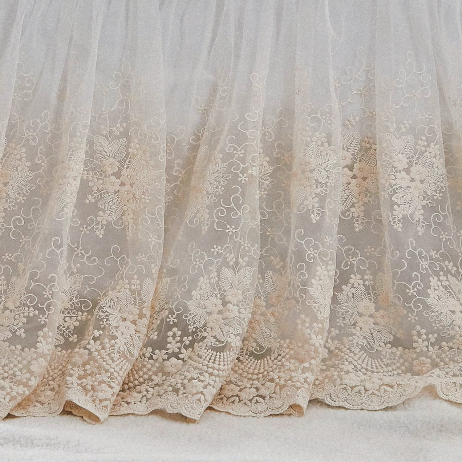 Beautiful Bohemian   Nursery Crib Skirt in Beige Cream Cotton, Dust Ruffle