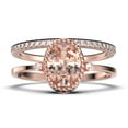 thumbnail image 1 of Beautiful Boho And Hippie 1.85 Carat Oval Cut Morganite And Diamond Moissanite Engagement Ring, Wedding Ring, One Matching Band In 10K Solid Rose Gold, Romanic Gift For Her, Promise Ring, 1 of 3