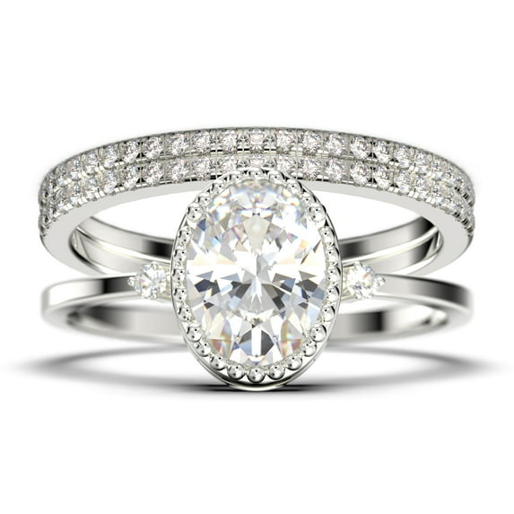Beautiful Boho And Hippie 2.35 Carat Oval Cut Diamond Moissanite Engagement Ring, Wedding Ring, Two Matching Band In 925 Sterling Silver With 18K White Gold Plating Romanic Gift For Her