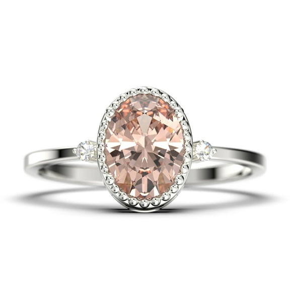 Beautiful Boho And hippie 1.35 Carat Oval Cut Morganite And Diamond Moissanite Engagement Ring, Wedding Ring in 925 Sterling Silver With 18k White Gold Plating Romanic Gift For Her, Promise Ring