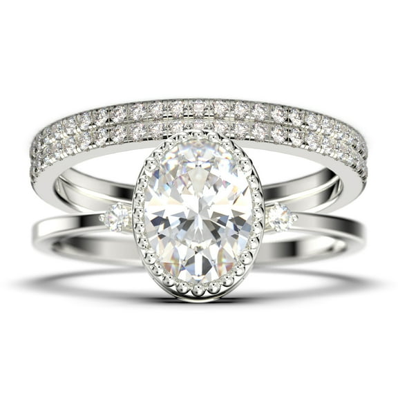 Beautiful Boho And hippie 2.35 Carat Oval Cut Diamond Moissanite Engagement Ring, Wedding Ring, Two Matching Band in 10k Solid White Gold, Romanic Gift For Her, Promise Ring