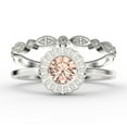 thumbnail image 1 of Beautiful Boho & Hippie 1.60 Carat Round Cut Antique Morganite And Diamond Moissanite Engagement Ring, Floral Halo Wedding Ring, One Matching Band In 10K Solid White Gold, Bridal Rings, Gift For Her, 1 of 3