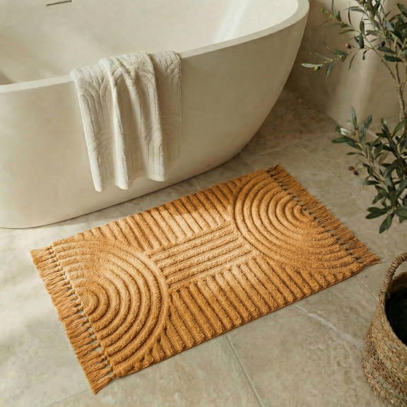 Beautiful Boho Rug with Tassels for Your Bathroom - Soft 2 x 3 ft. Cotton Rug Fits Perfectly Into Your Bath - Washable, Non-Slip Mat Ideal to Enhance Any Modern Home Decor, 24 x 36 inch