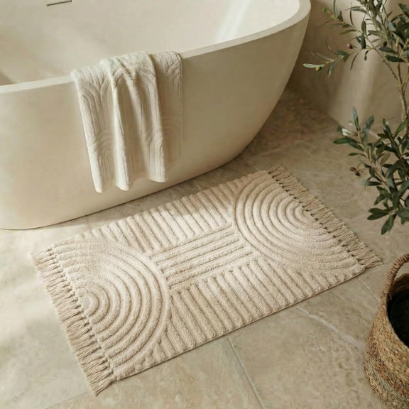 Beautiful Boho Rug with Tassels for Your Bathroom - Soft 2 x 3 ft. Cotton Rug Fits Perfectly Into Your Bath - Washable, Non-Slip Mat Ideal to Enhance Any Modern Home Decor, 24 x 36 inch