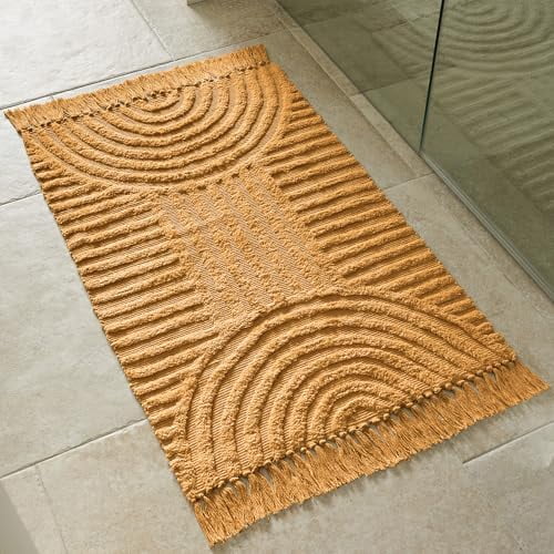 Beautiful Boho Rug with Tassels for Your Bathroom - Soft 2 x 3 ft. Cotton Rug Fits Perfectly Into Your Bath - Washable, Non-Slip Mat Ideal to Enhance Any Modern Home Decor, 24 x 36 inch