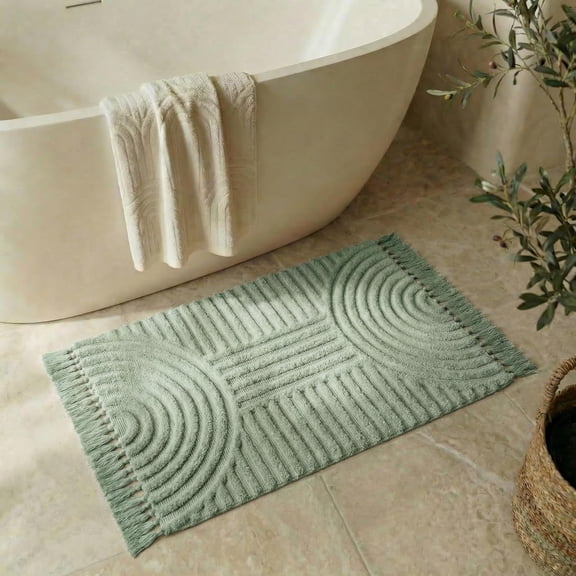 Beautiful Boho Rug with Tassels for Your Bathroom - Soft 2 x 3 ft. Cotton Rug Fits Perfectly Into Your Bath - Washable, Non-Slip Mat Ideal to Enhance Any Modern Home Decor, 24 x 36 inch