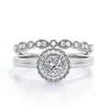 thumbnail image 1 of Beautiful Boho & hippie 1.60 Carat Round Cut Antique Diamond Moissanite Engagement Ring, Floral Halo Wedding Ring, One Matching Band in 10k Solid White Gold, Bridal Rings, Gift For Her, Promise Ring, 1 of 3
