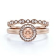 thumbnail image 1 of Beautiful Boho & hippie 1.60 Carat Round Cut Antique Morganite And Diamond Moissanite Engagement Ring, Floral Halo Wedding Ring, One Matching Band in 10k Solid Rose Gold, Bridal Rings, Gift For Her, 1 of 3