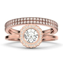 Beautiful Boho & hippie 2.10 Carat Round Cut Antique Diamond Moissanite Engagement Ring, Floral Halo Wedding Ring, Two Matching Band in 10k Solid Rose Gold, Bridal Rings, Gift For Her