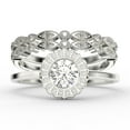 thumbnail image 1 of Beautiful Boho & hippie 2.10 Carat Round Cut Antique Diamond Moissanite Engagement Ring, Floral Halo Wedding Ring, Two Matching Band in 10k Solid White Gold, Bridal Rings, Gift For Her, 1 of 4