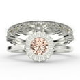 thumbnail image 1 of Beautiful Boho & hippie 2.10 Carat Round Cut Antique Morganite And Diamond Moissanite Engagement Ring, Floral Halo Wedding Ring, Two Matching Band in 10k Solid White Gold, Bridal Rings, Gift For Her, 1 of 4