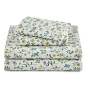 Beautiful by Drew Barrymore 3-Piece 100% Cotton Percale Sheet Set, Twin, Sage Green Botanical